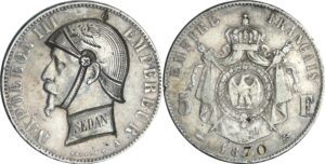 France - Napoléon III (1852-1870) - 5 francs tête nue, monnaie satirique 1870 regravée