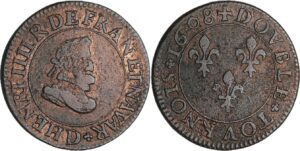 France - Henri IV (1589-1610) - Double tournois - 1608 D (Lyon) France - Henri IV (1589-1610) - Double tournois - 1608 D (Lyon)