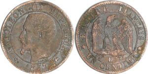 France - Napoléon III (1852-1870) - 1 centime tête nue 1857 D (Lyon)