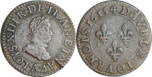 France - Louis XIII (1610-1643) - Double tournois au buste enfantin et col plat - 1615 A (Paris)