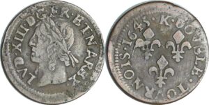 France - Louis XIII (1610-1643) - Double tournois de Warin - 1643 K (Bordeaux)