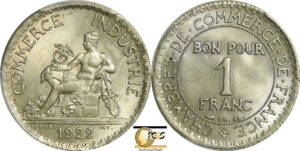 France - Troisième république (1871-1940) - Essai 1 franc Chambre de commerce 1920 épreuve en Maillechort sans le mot essai