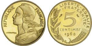 France - Cinquième république (1959- ) - Piéfort 5 centimes Marianne 1968