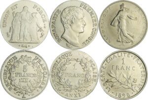 France - Cinquième république (1959- ) - Lot de 3 jetons "5 francs Hercule", "1 franc Napoléon 1er Consul" et "1 franc seumeuse"