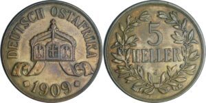Tanzanie - Afrique Orientale Allemande - Guillaume II - 5 heller 1909 J (Hambourg)