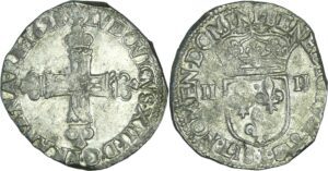 France - Louis XIII (1610-1643) - ¼ d'écu à la croix fleurdelisée, avers côté croix - 1628 L (Bayonne)