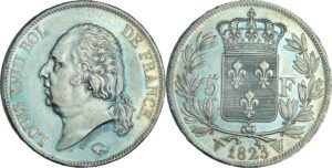 France - Louis XVIII (1815-1824) - 5 francs au buste nu 1823 W (Lille)