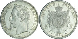 France - Napoléon III (1852-1870) - 5 francs tête laurée 1870 BB (Strasbourg) petit BB