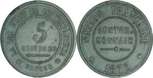 France - Troisième république (1871-1940) - 5 centimes contre-monnaie 1873 (Paris)
