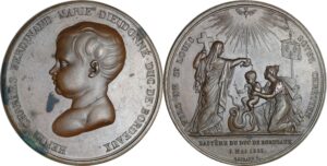 France - Médaille, Baptême du Duc de Bordeaux en 1821, (futur Henri V), par Gayrard, Paris